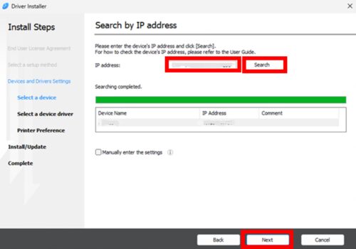 Select device and click Next